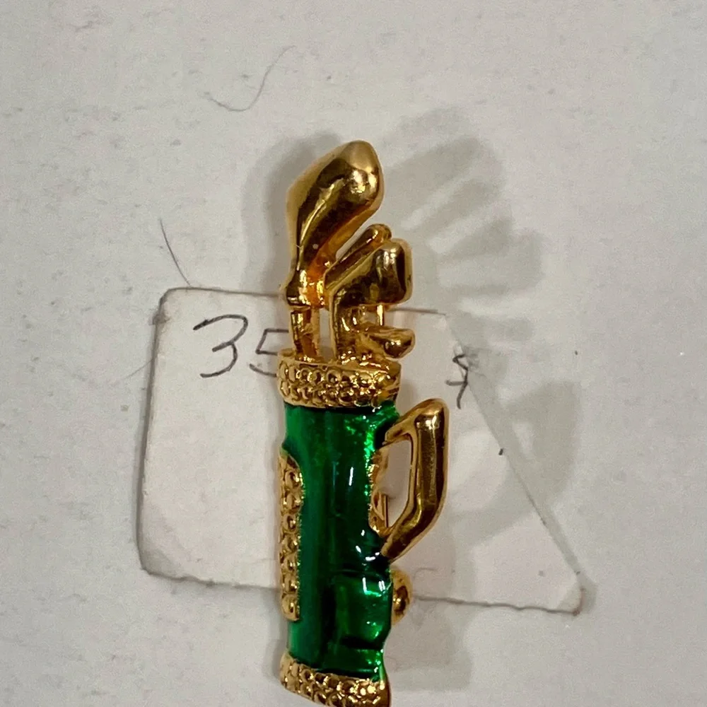 Gold and Green Golf Bag Brooch